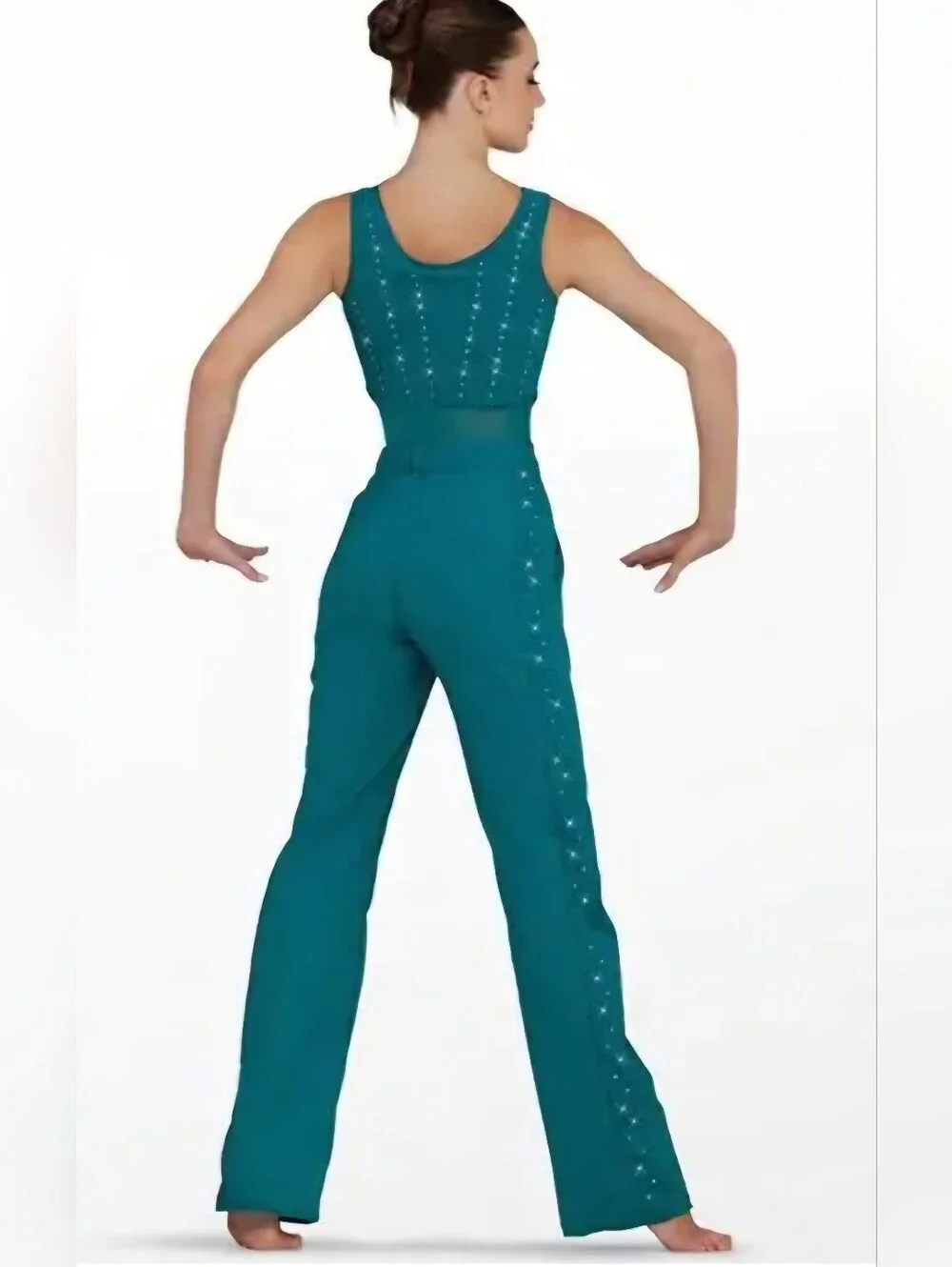 Weissman. Teal Jumpsuit with Embellished Detail For Dance. Size LC. Like New